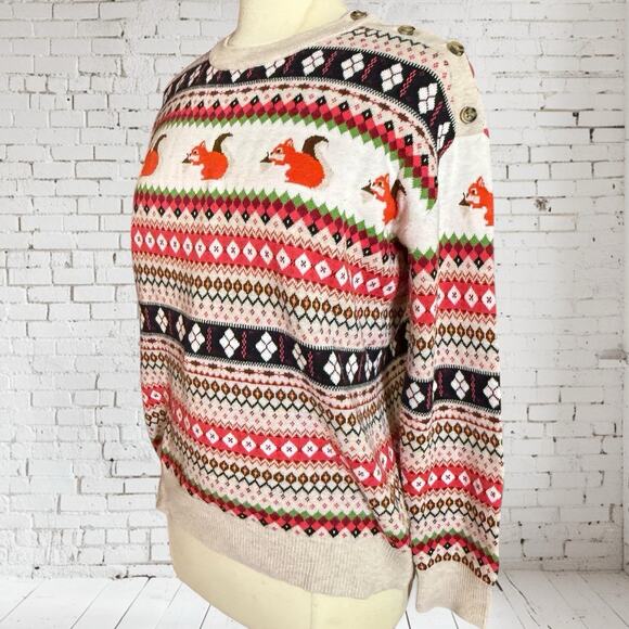 Talbots Fair Isle Squirrel Sweater Womens M Button Accent Nordic Petite/Regular - Picture 3 of 8